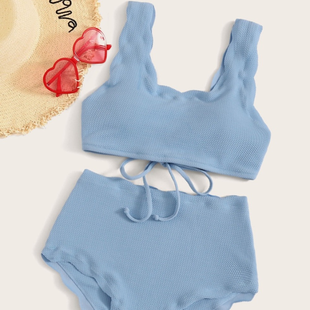 SHEIN Textured Scallop Trim High Waisted Bikini